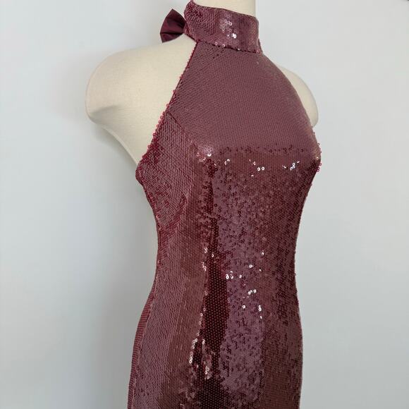 Rebecca Vallance Zelda Bow-Detailed Sequined Midi Dress Red US 4 - Picture 4 of 13